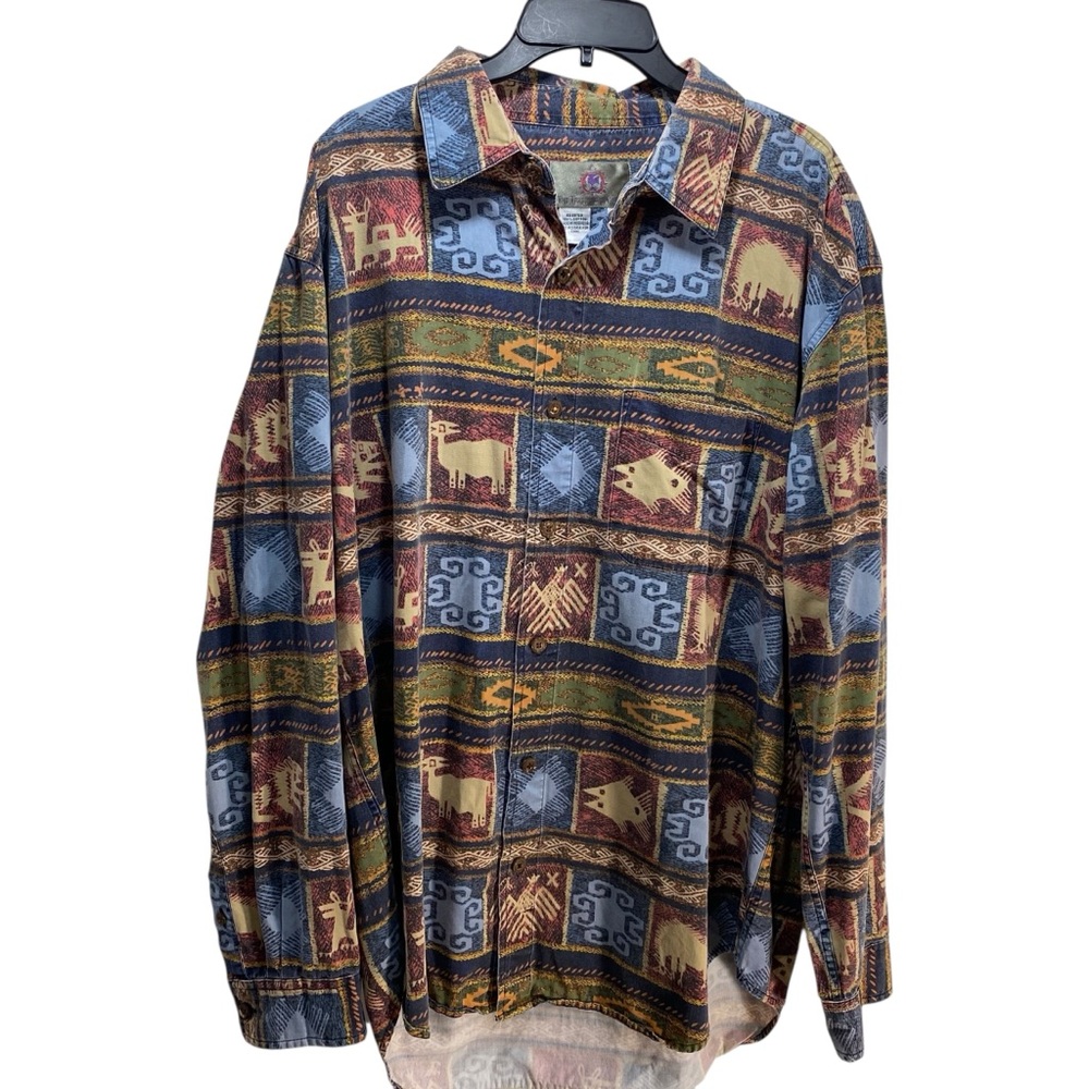 Western Tribal Rodeo Cowboy Button Down Shirt Mens 2XL The Territory Ahead Thick